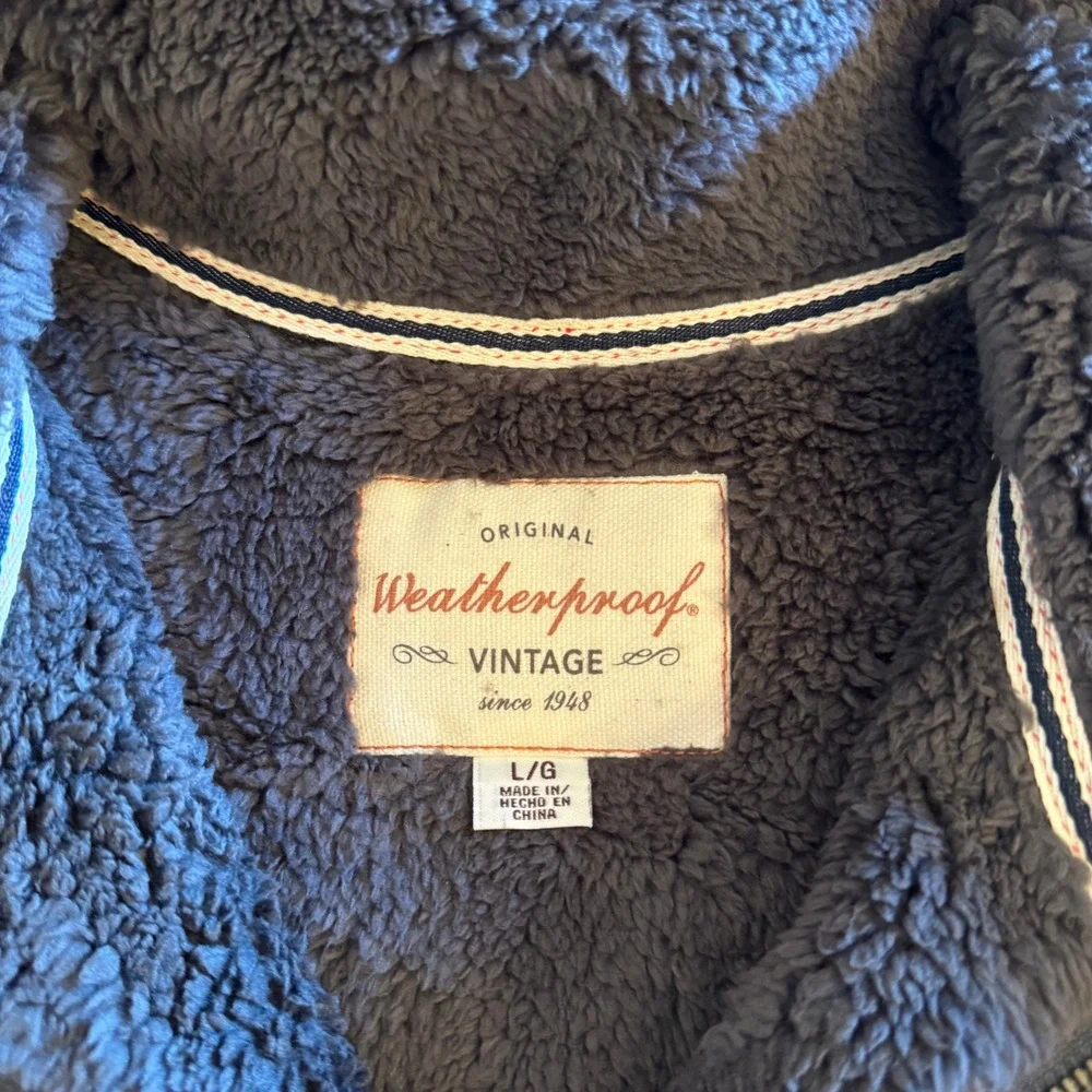 Weatherproof Vintage Mens Full Zip Faux Fur Sherpa Lined Sweater Jacket Gray L